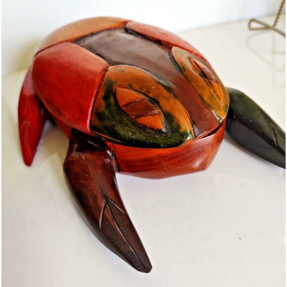 Vintage Folk Art Hand-Carved WOOD FROG 2 Piece Trinket Box 10" x 7" - Picture 16 of 16